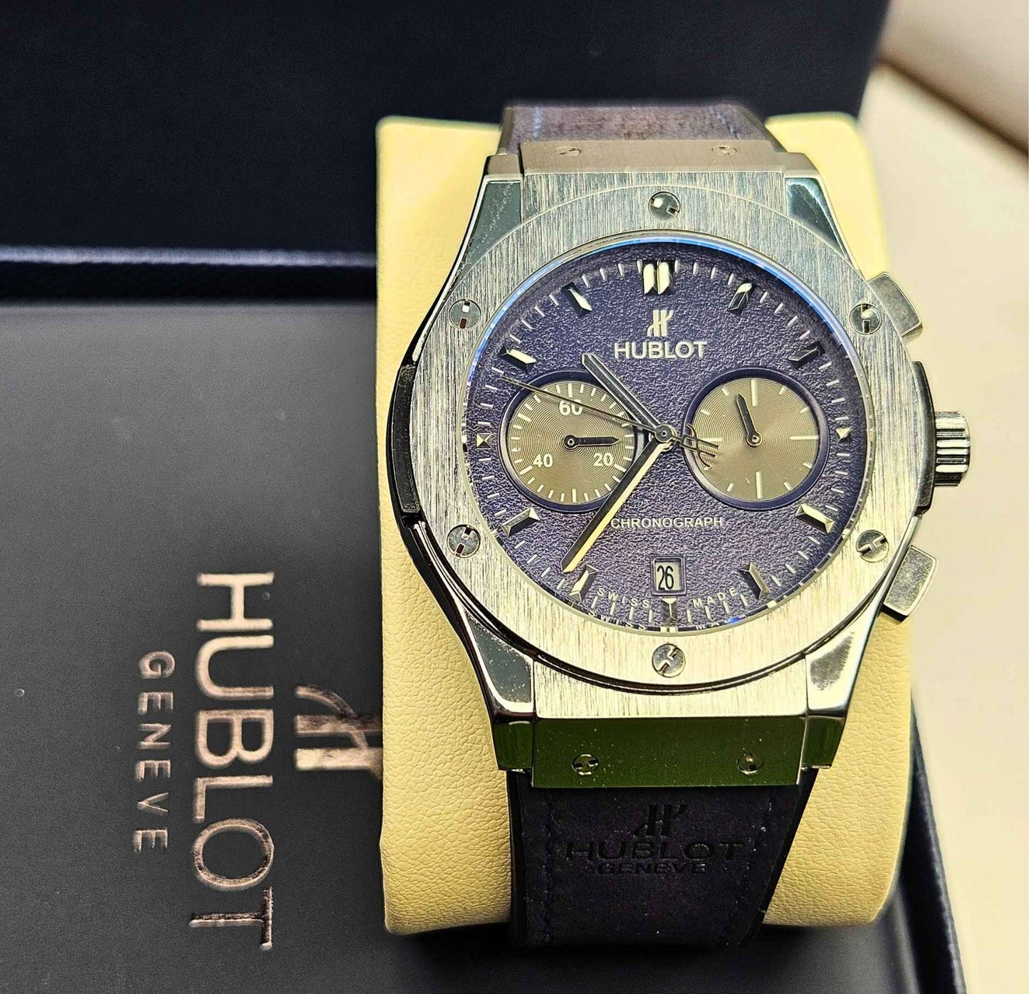 Hublot Geneve Swiss Quartz Chronograph Branded Luxury Watch