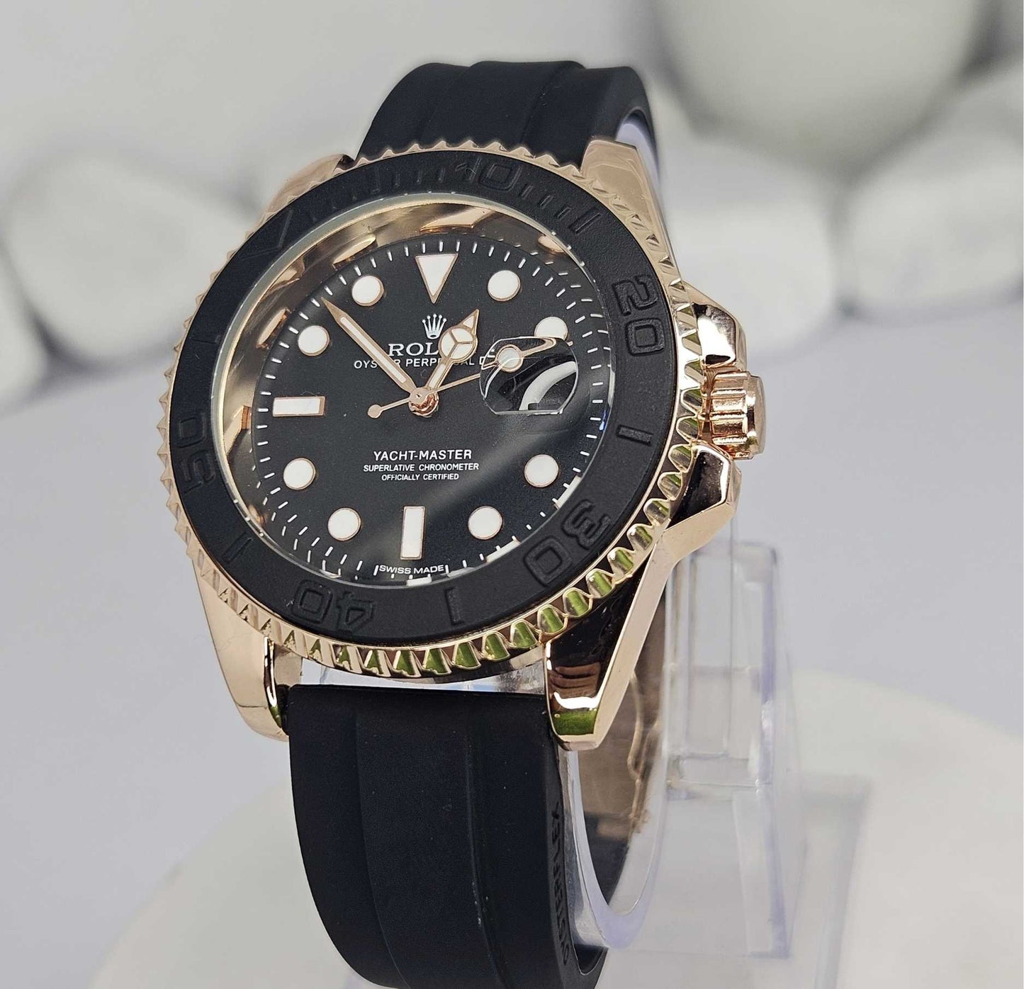 Rolex (Masterpiece) Rose Gold Yacht-Master - Black Dial - Oyster flex Strap