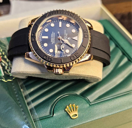 Rolex (Masterpiece) Rose Gold Yacht-Master - Black Dial - Oyster flex Strap