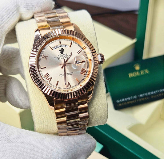 Luxury RLX Oyster Perpetual Rose Gold Date & Day Limited Edition