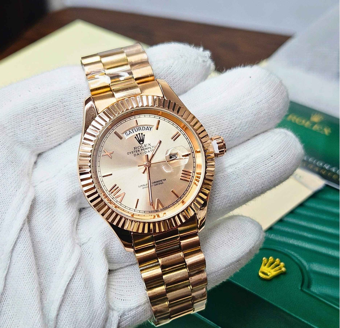 Luxury RLX Oyster Perpetual Rose Gold Date & Day Limited Edition