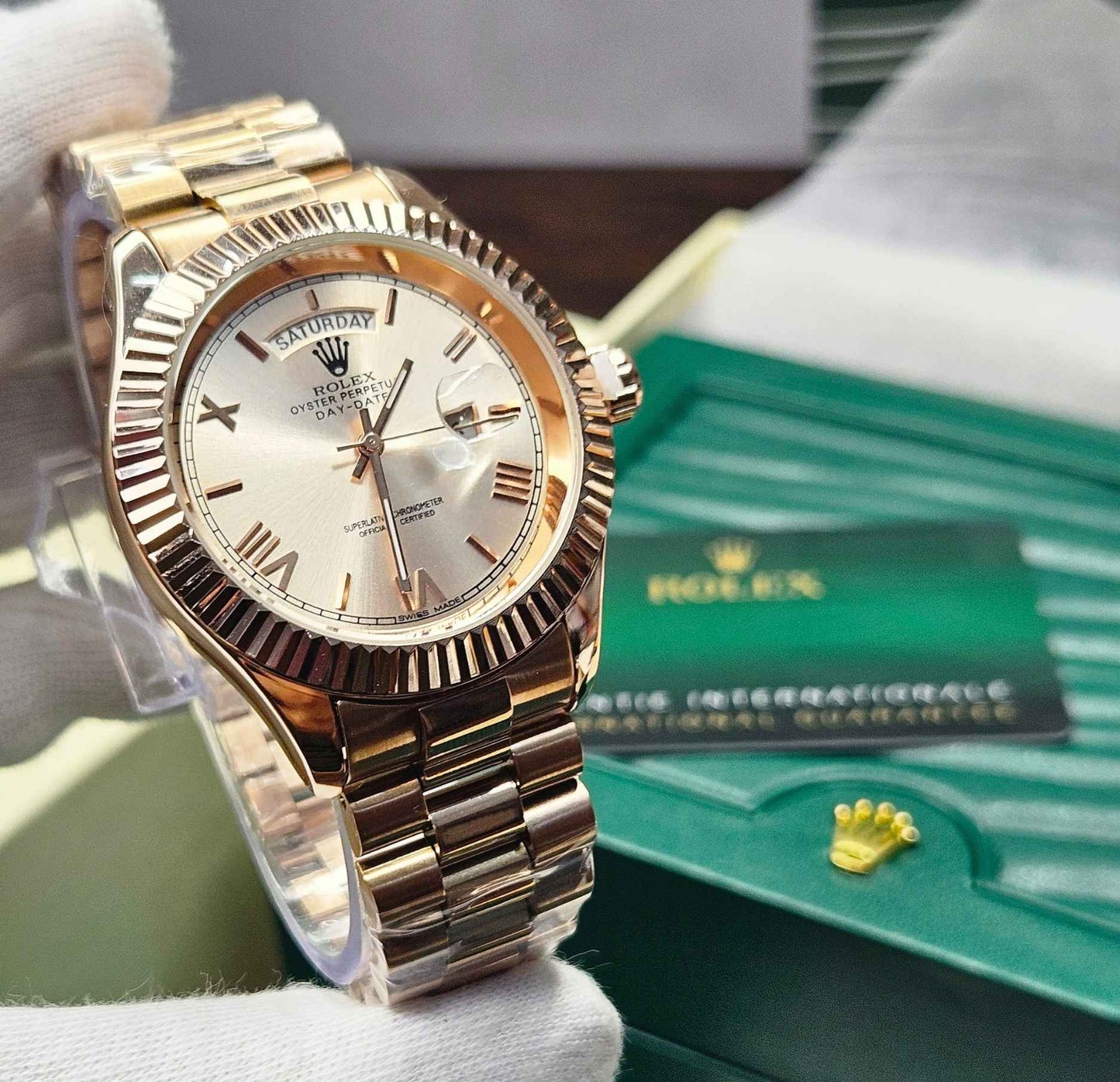 Luxury RLX Oyster Perpetual Rose Gold Date & Day Limited Edition