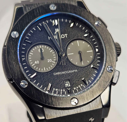 Hublot Geneve Swiss Quartz Chronograph Branded Luxury Watch Black-Edition