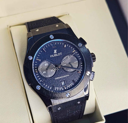 Hublot Geneve Swiss Quartz Chronograph Branded Luxury Watch Black-Edition