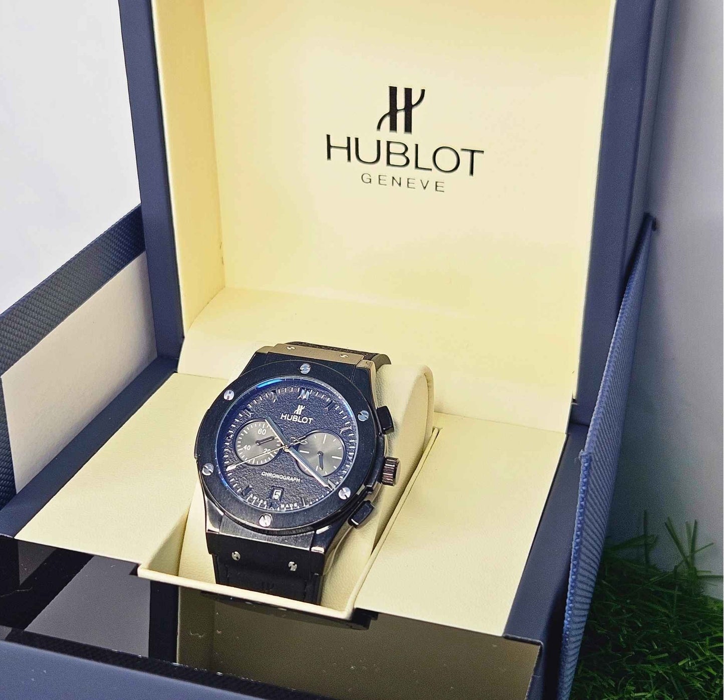 Hublot Geneve Swiss Quartz Chronograph Branded Luxury Watch Black-Edition