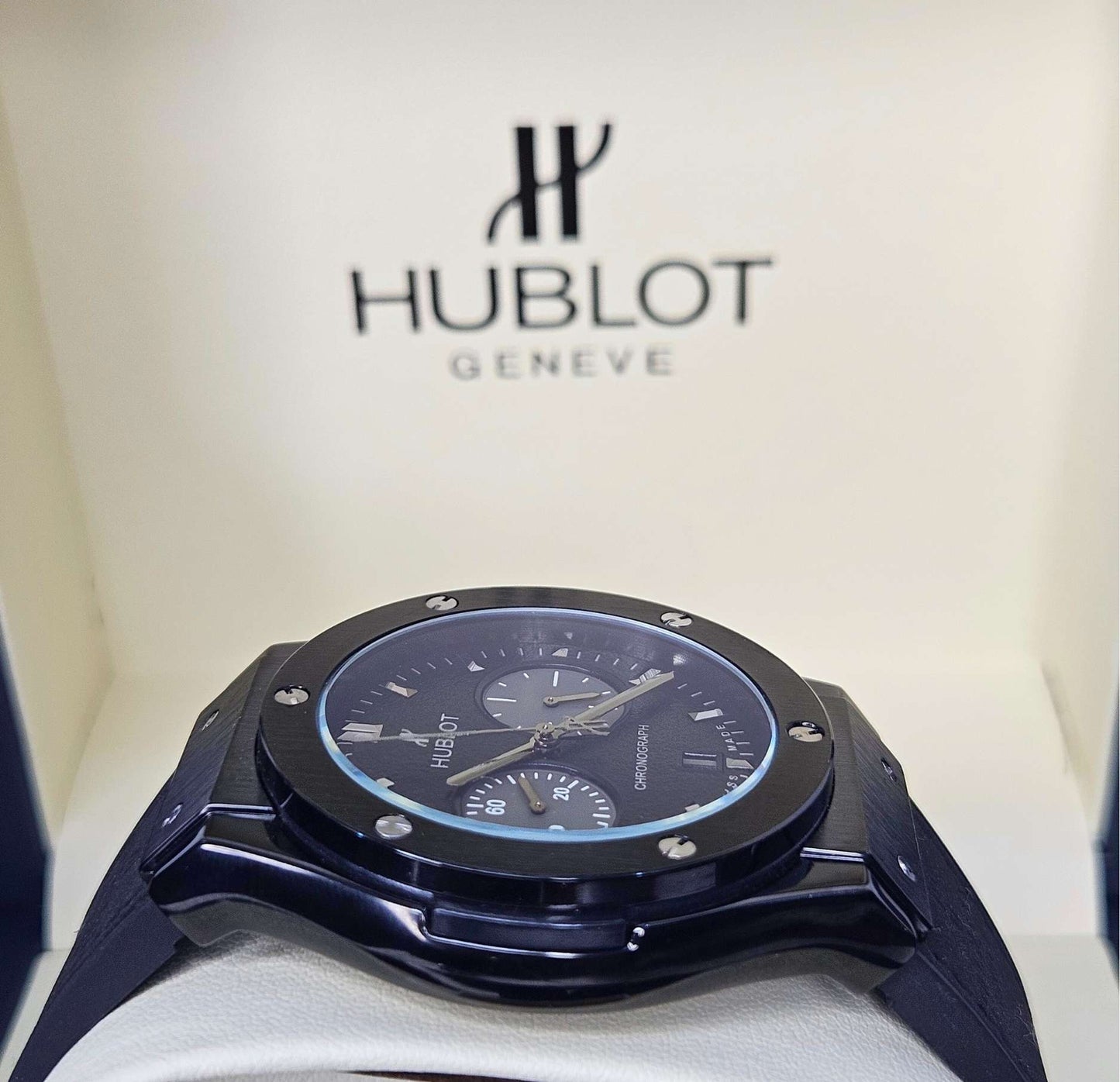 Hublot Geneve Swiss Quartz Chronograph Branded Luxury Watch Black-Edition