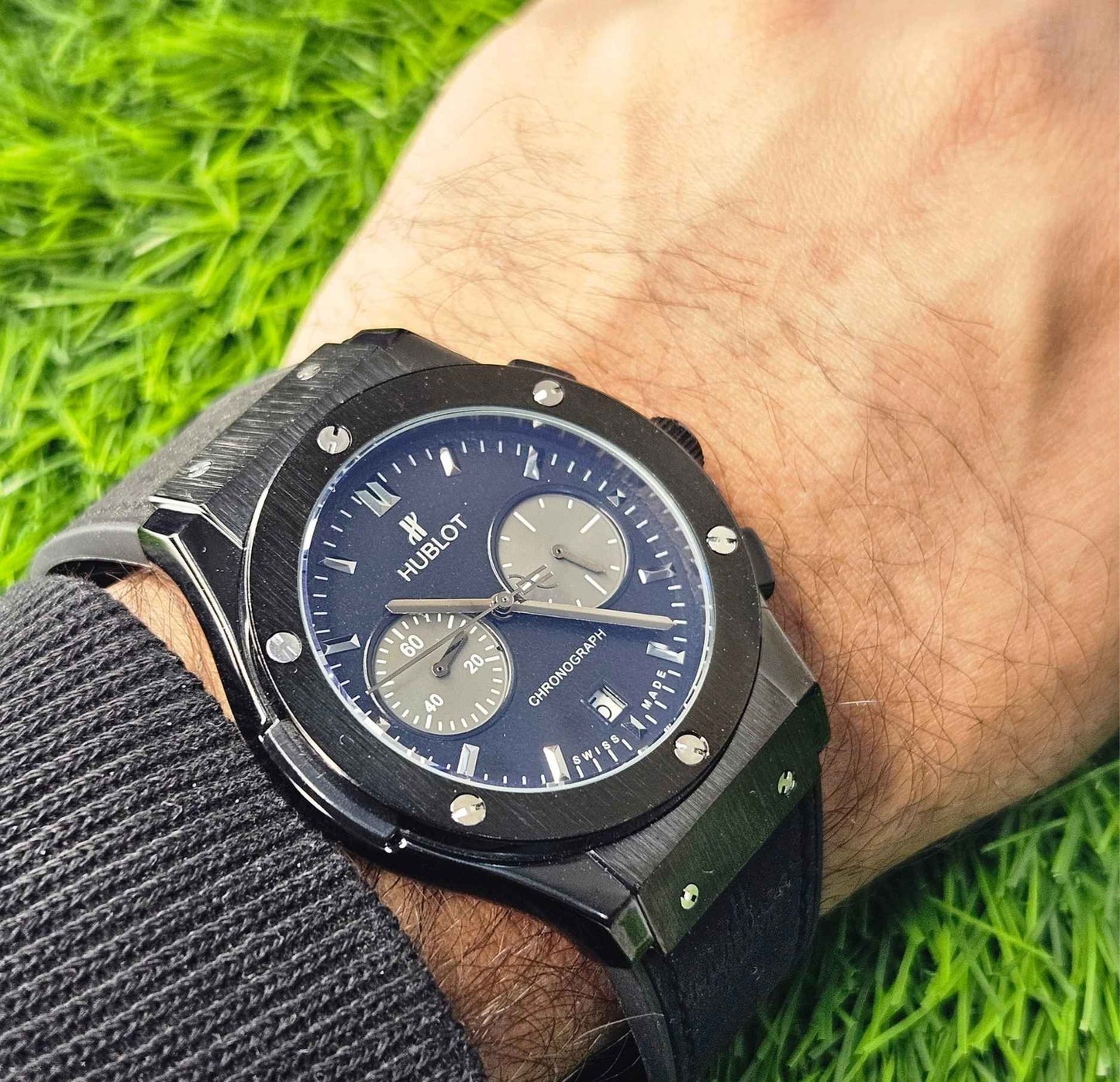 Hublot Geneve Swiss Quartz Chronograph Branded Luxury Watch Black-Edition