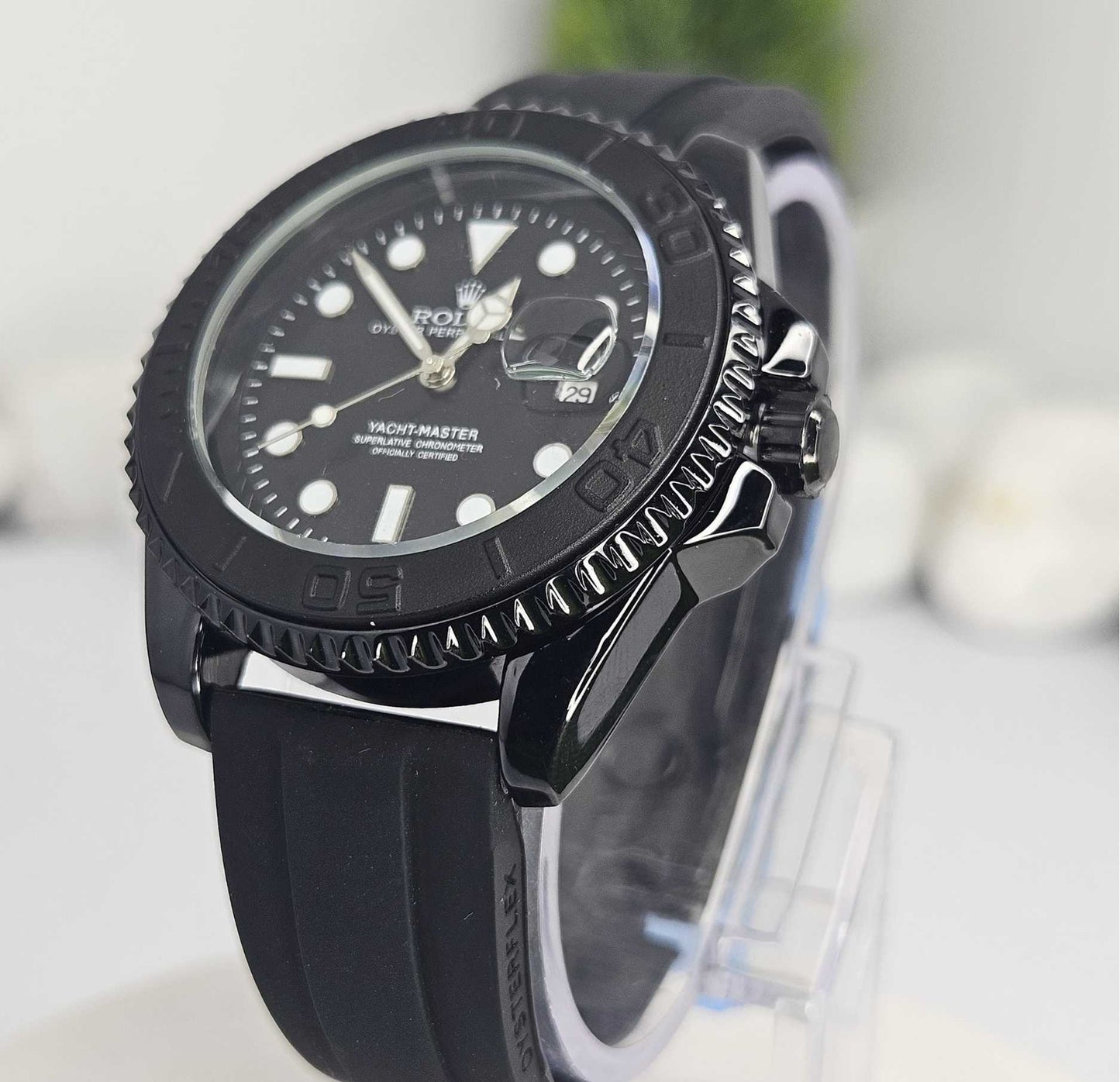 Rolex White Gold Yacht-Master - Black Dial (Masterpiece) - Oyster flex Strap