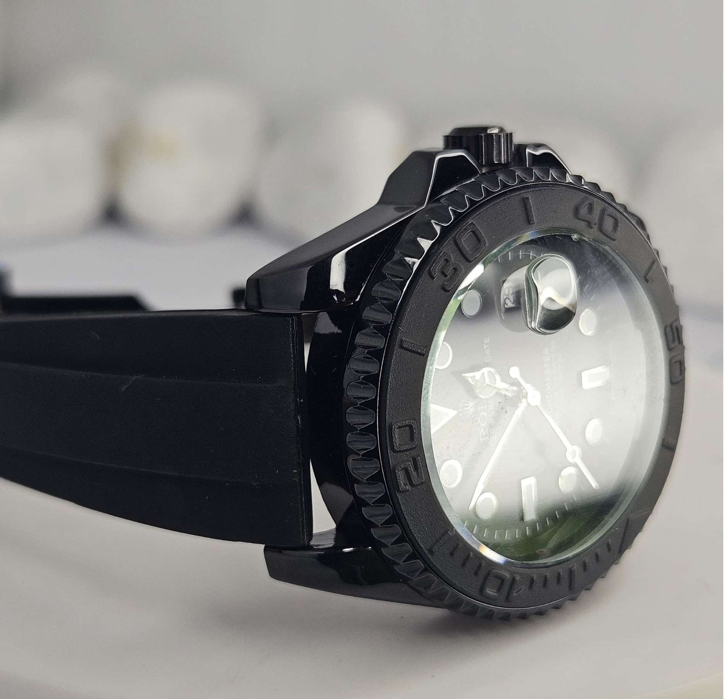 Rolex White Gold Yacht-Master - Black Dial (Masterpiece) - Oyster flex Strap