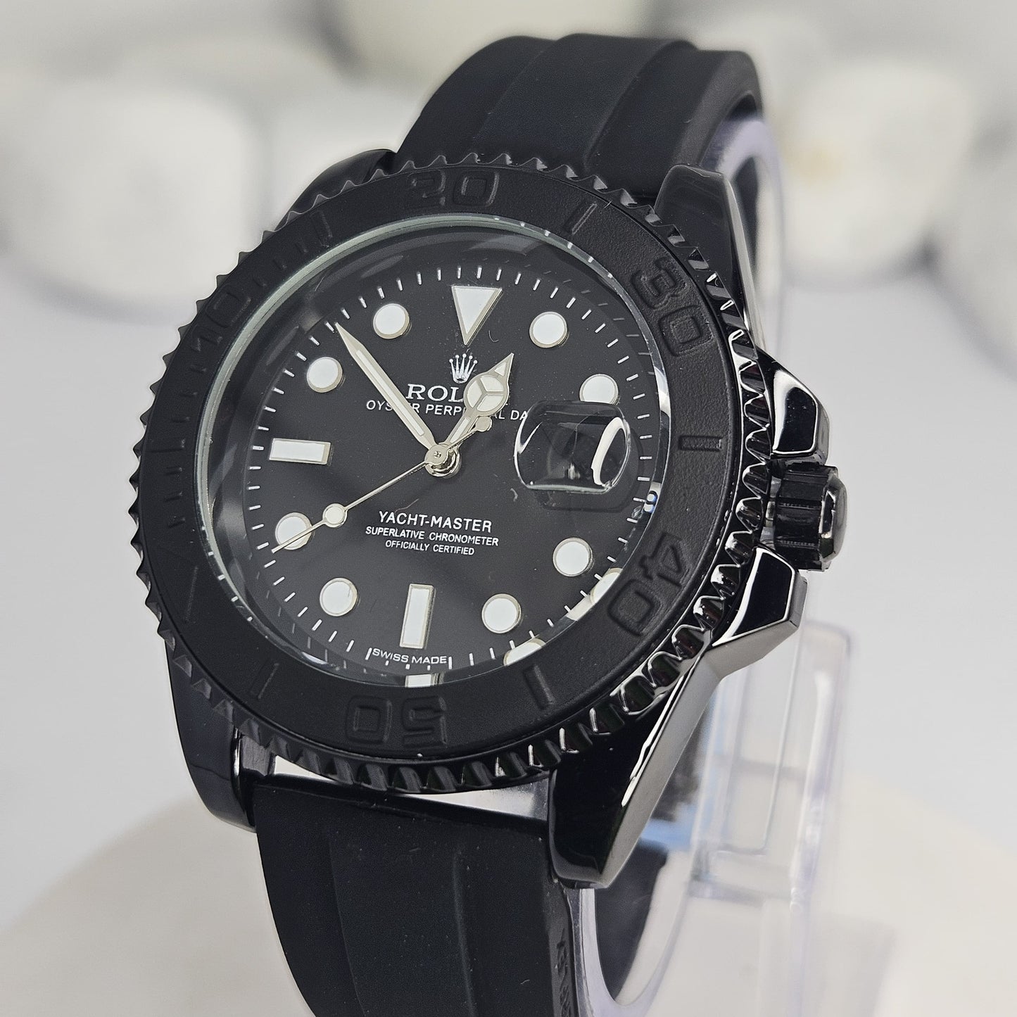 Rolex (Masterpiece) Rose Gold Yacht-Master - Black Dial - Oyster flex Strap