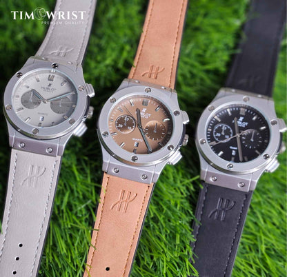 Hublot-Inspired Brown Dial | Silver Case with Brown Leather Strap
